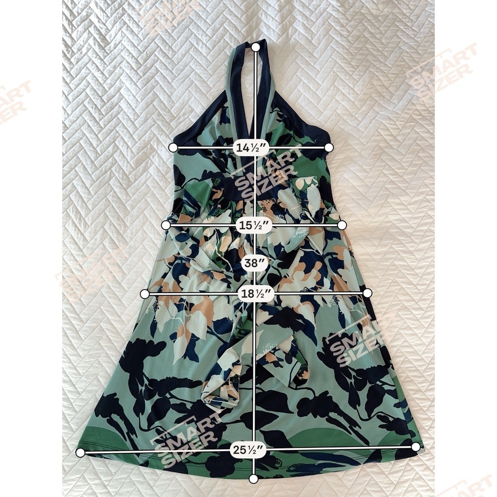 BCBGMAXAZRIA Halter Floral Fit & Flare Dress Sage Navy Resort Coastal Chic XS - Picture 13 of 16
